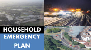 Household Emergency Plan front cover with three images of snow, floods and traffic